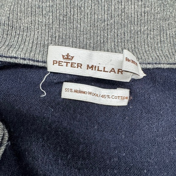 Peter Millar Mens Navy‎ Quarter Zip Pullover Sweater XL Merino Wool Cotton Blend - Picture 3 of 8